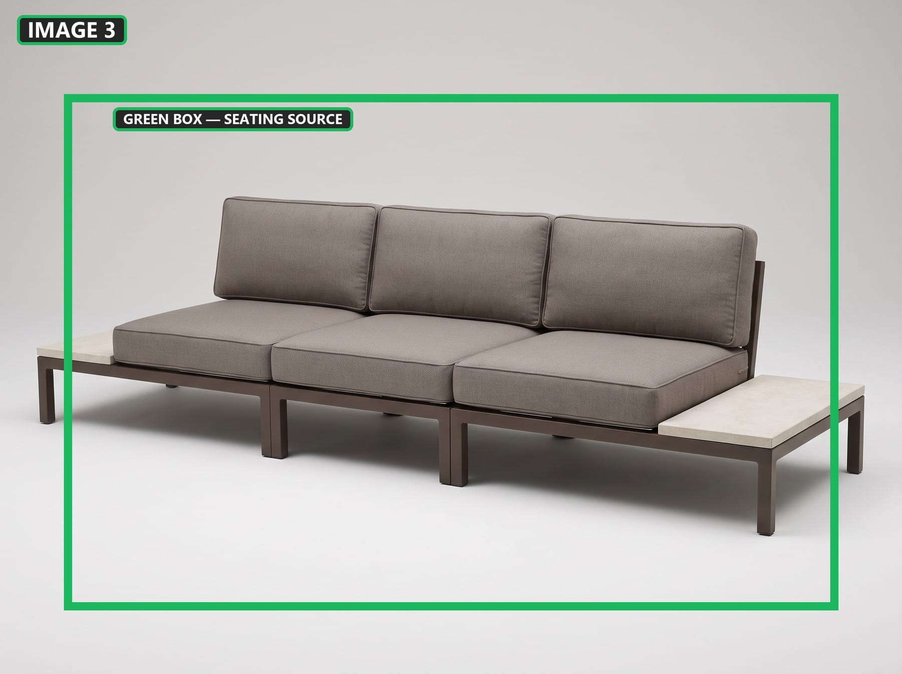 Image 3, a modular outdoor seating reference marked with a green box.