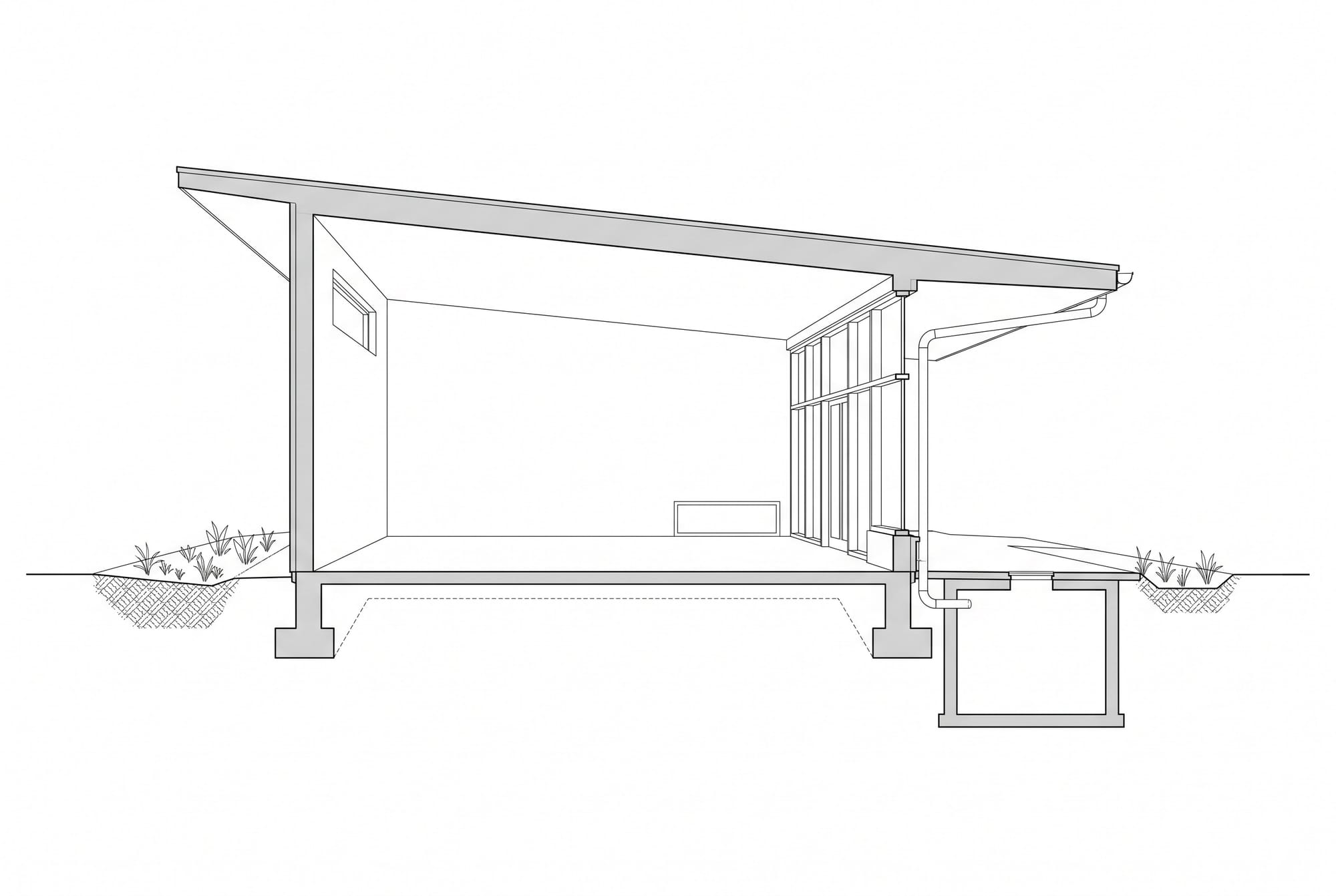 Unannotated architectural section used as Image 1 for the passive environmental strategy edit.