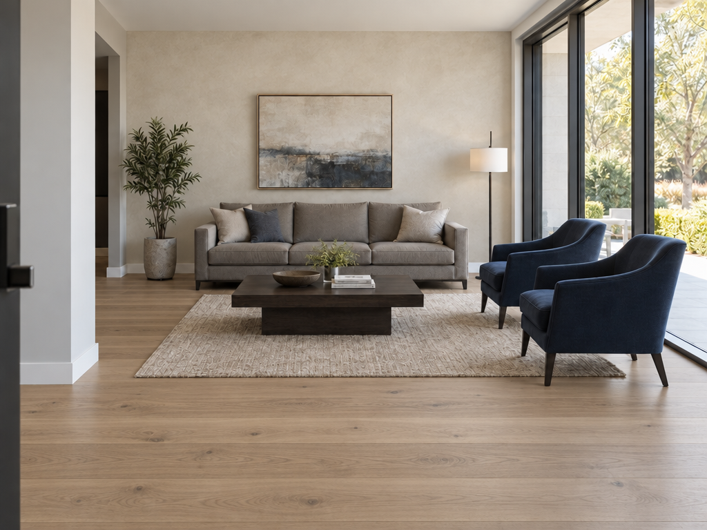 Edited result: oak flooring and ivory limewash.