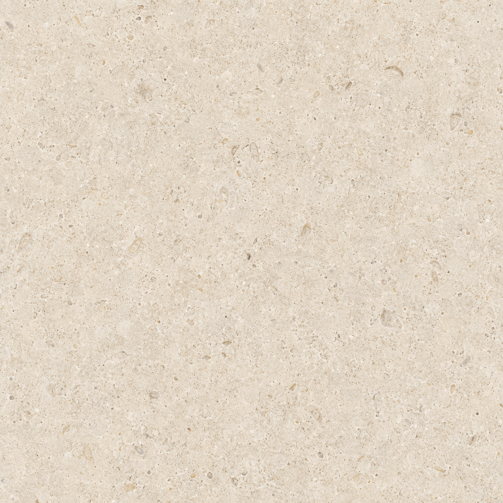 Warm ivory limestone texture with fine pores and subtle fossil flecks.