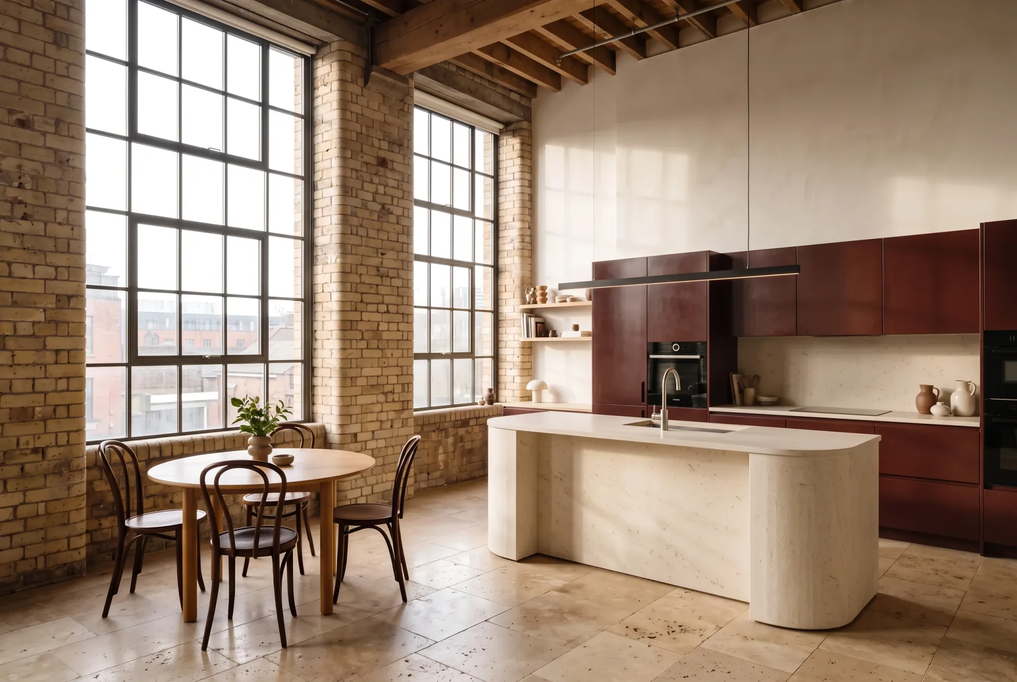 Oxblood enamelled steel kitchen fronts