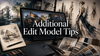 Digital art workstation surrounded by architecture and fashion sketches with the title Additional Edit Model Tips