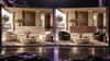 Concept illustration comparing pale and green lounge upholstery with a stone reception-desk finish change
