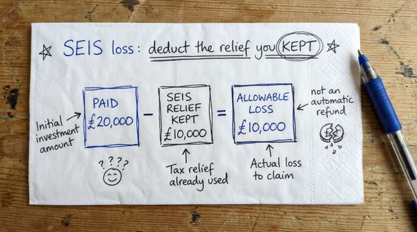 SEIS loss relief worked example: allowable loss is the amount paid less the SEIS relief kept