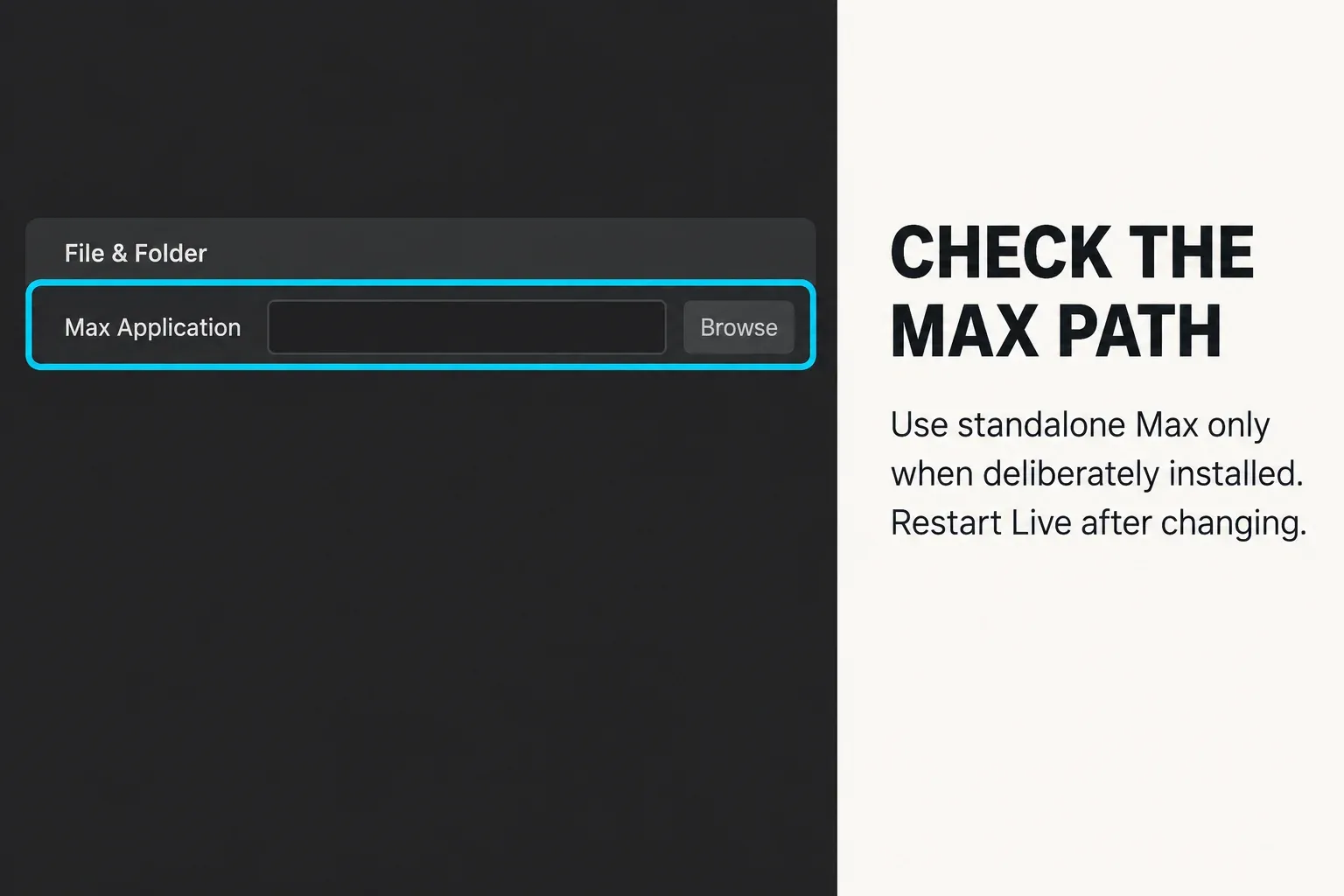 Illustration of Ableton Live File & Folder Max Application setting and Browse control