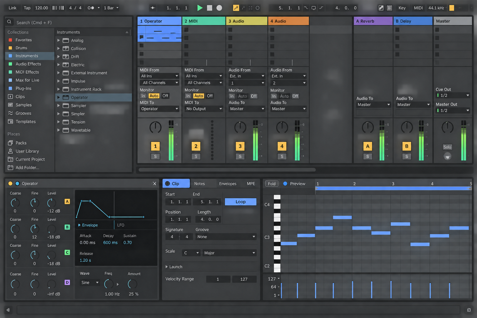 Ableton Live 12 MIDI Note Editor with the blue Preview switch enabled beside the piano keys