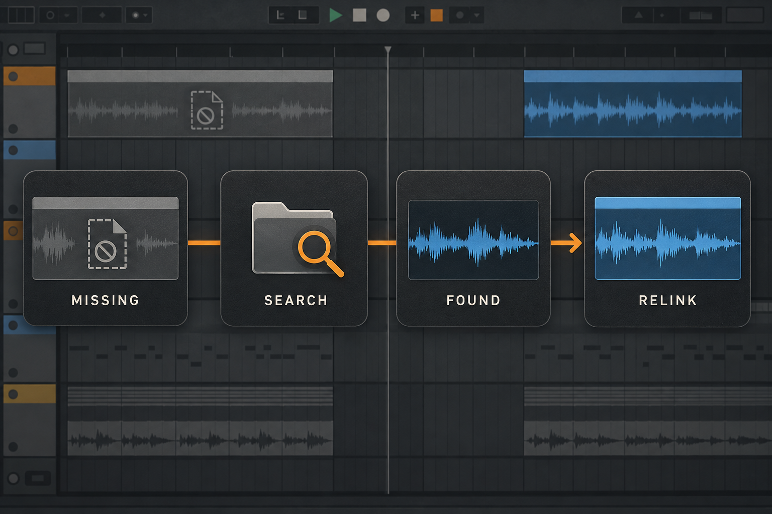 Ableton File Manager Automatic Search with Search Folder and candidate controls for missing media