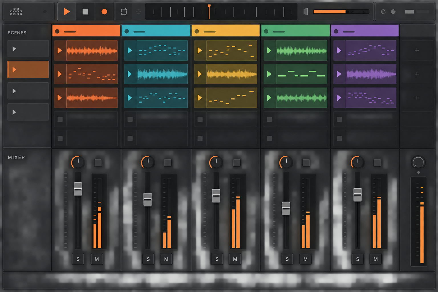 Official Bitwig Studio 6 Clip Launcher and mixer with scenes, hybrid clips and channel controls
