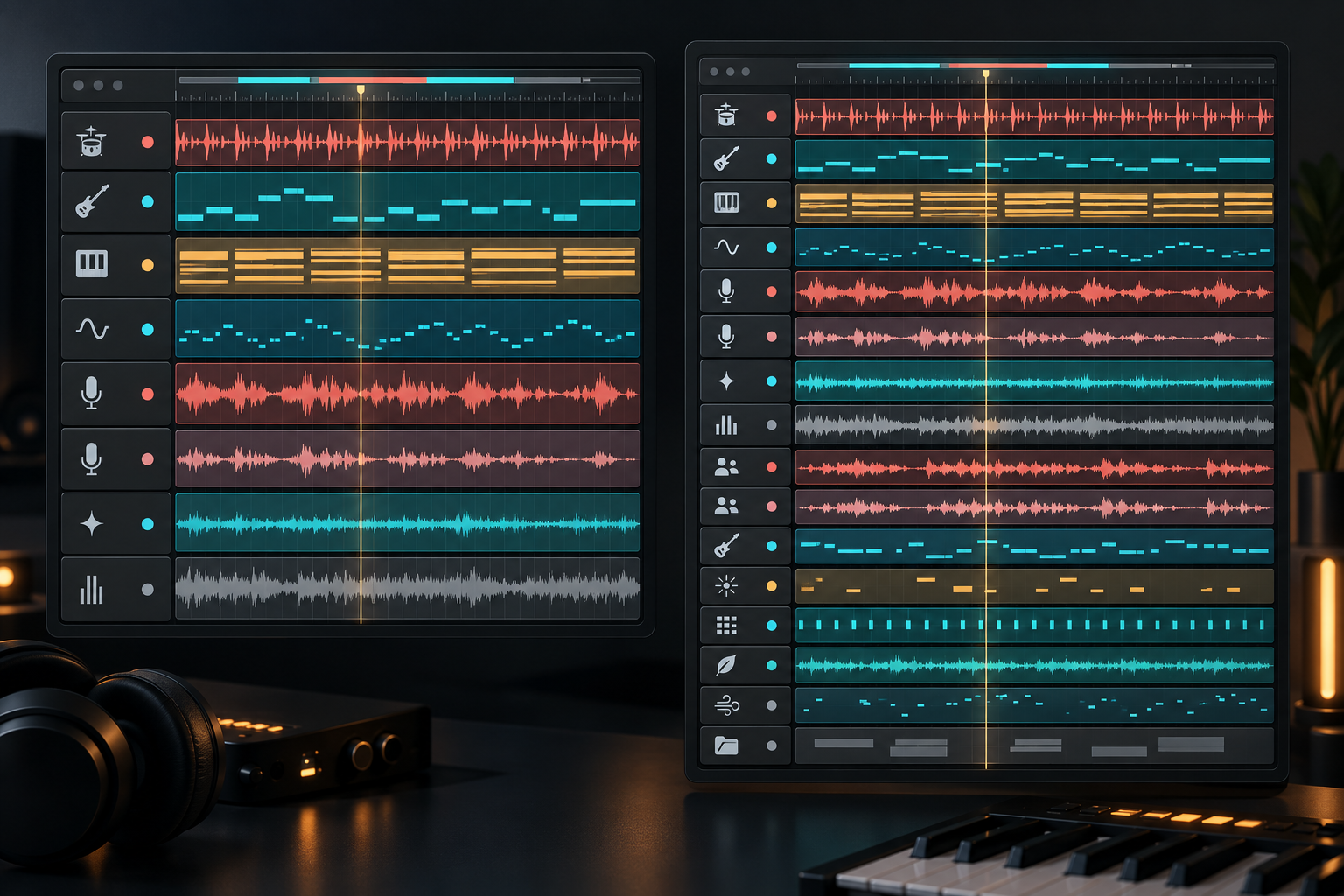 Educational comparison of an eight-track Ableton Live Lite project and a sixteen-track Ableton Live Intro project
