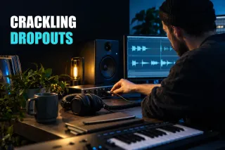 Editorial cover for Ableton Crackling and Dropouts: Find the Cause, created with GPT Image 2.5 Sunburst