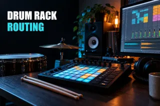Editorial cover for Ableton Drum Rack: Build, Route, and Mix a Kit, created with GPT Image 2.5 Sunburst