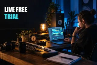 Photorealistic music studio related to the article, styled consistently with AbletonLive.net