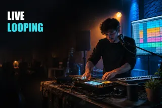 Music studio with equipment for working in Ableton Live