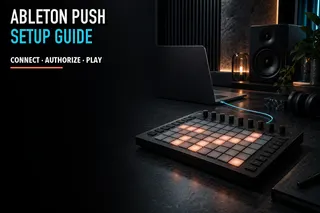 Ableton Push-style grid controller in a dark studio setup
