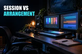 Editorial cover for Session View vs Arrangement View: Which One Owns What?, created with GPT Image 2.5 Sunburst