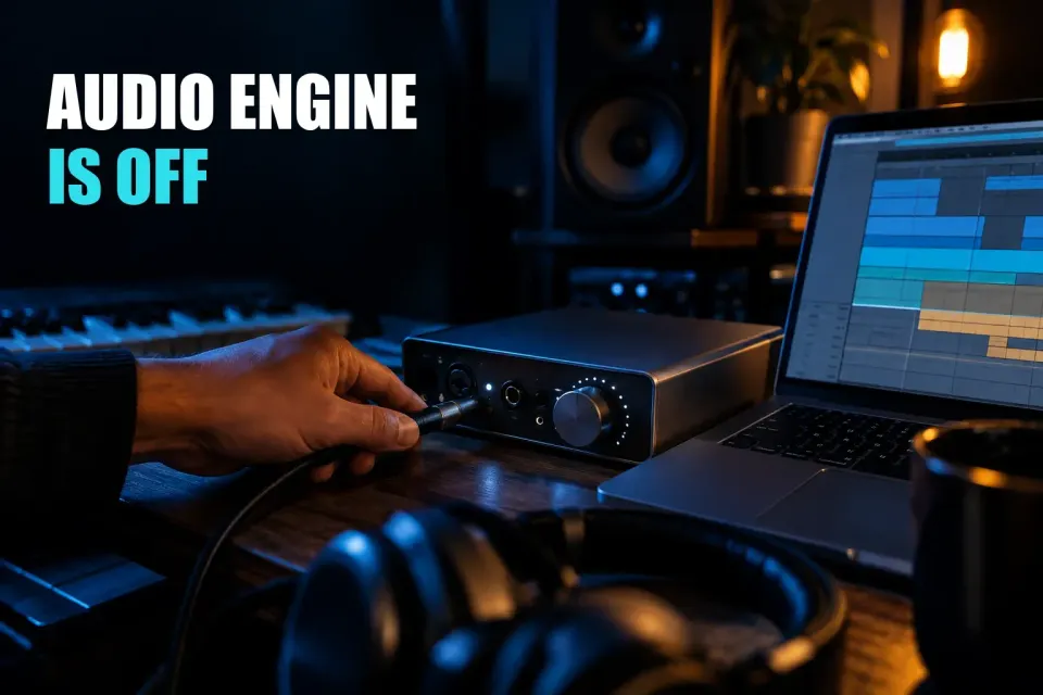 Editorial cover for Ableton Audio Engine Is Off: Fix It in Order, created with GPT Image 2.5 Sunburst