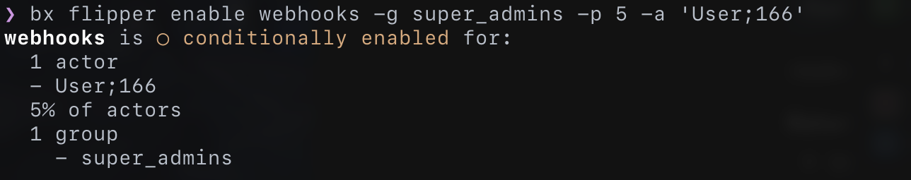 Use $ flipper enable to toggle a feature on