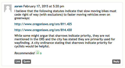 Bicycle traffic law discussion on BikePortland.org