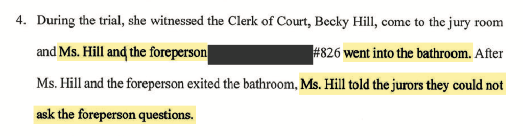 Screenshot of Exhibit B, Affidavit of Juror No. 741