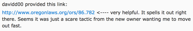 Discussion about landlord/tenant law on Reddit.