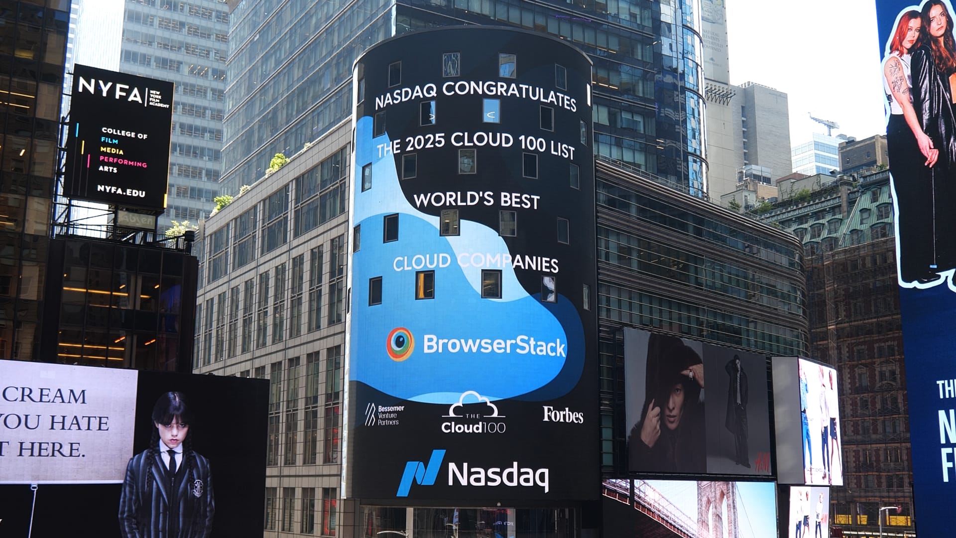 BrowserStack Named to Forbes Cloud 100 2025 in Times Square