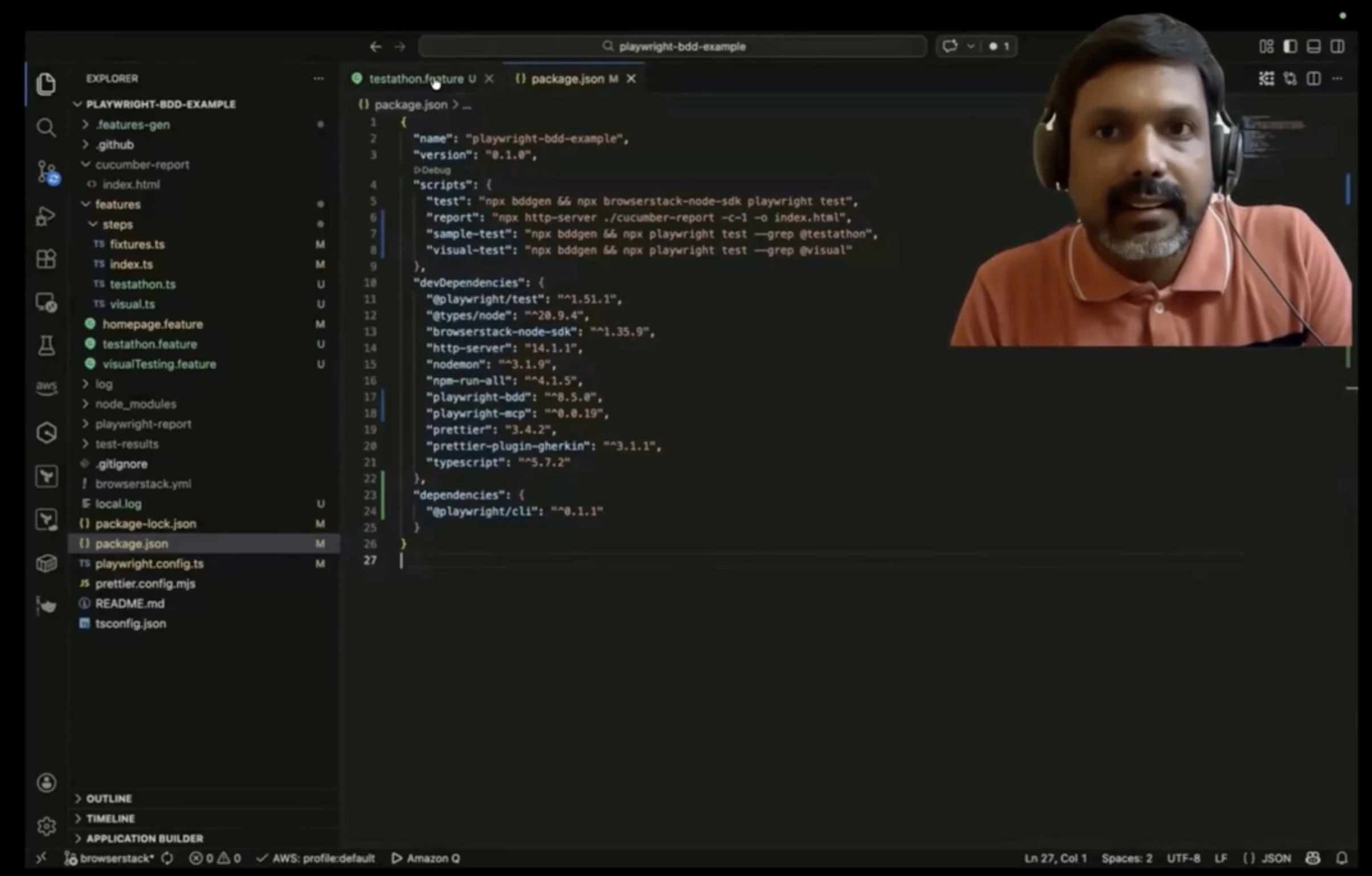 Lightning talk screenshot showing a Playwright configuration file in a code editor. Speaker Vijayaraghavan Vashudevan, Quality Automation Specialist at NatWest Group, is visible on the right.