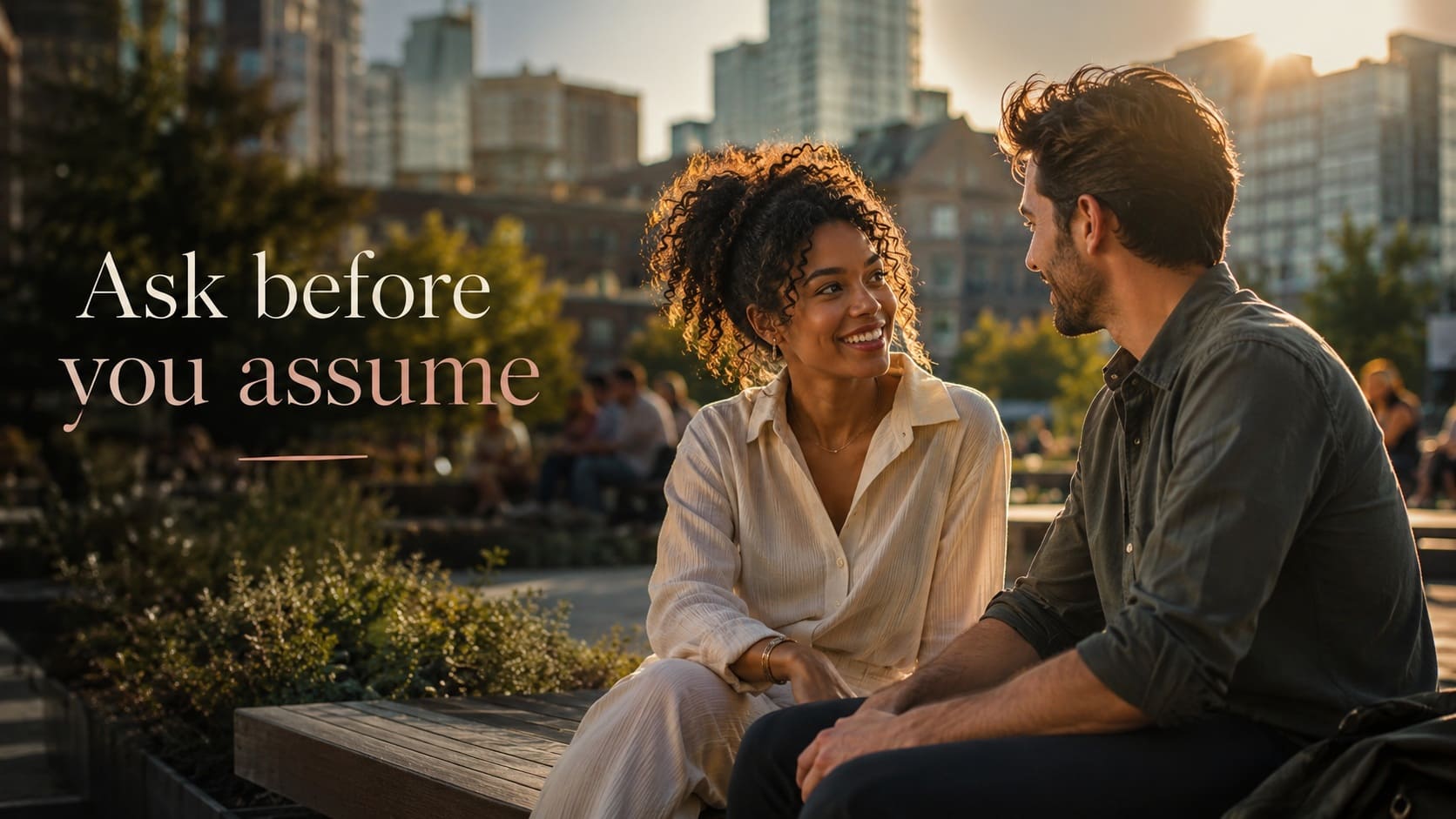 Couple talking on a date, illustrating why to ask about NMNK before assuming dating goals