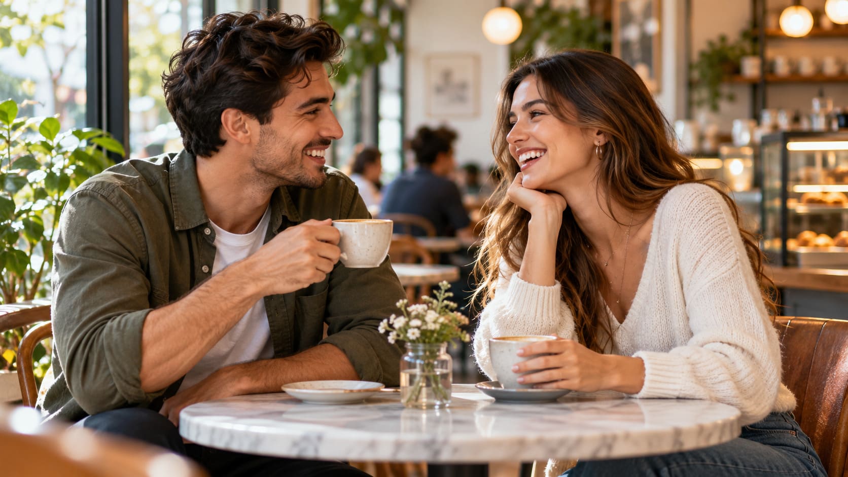 Couple having coffee together on a casual low-pressure first date