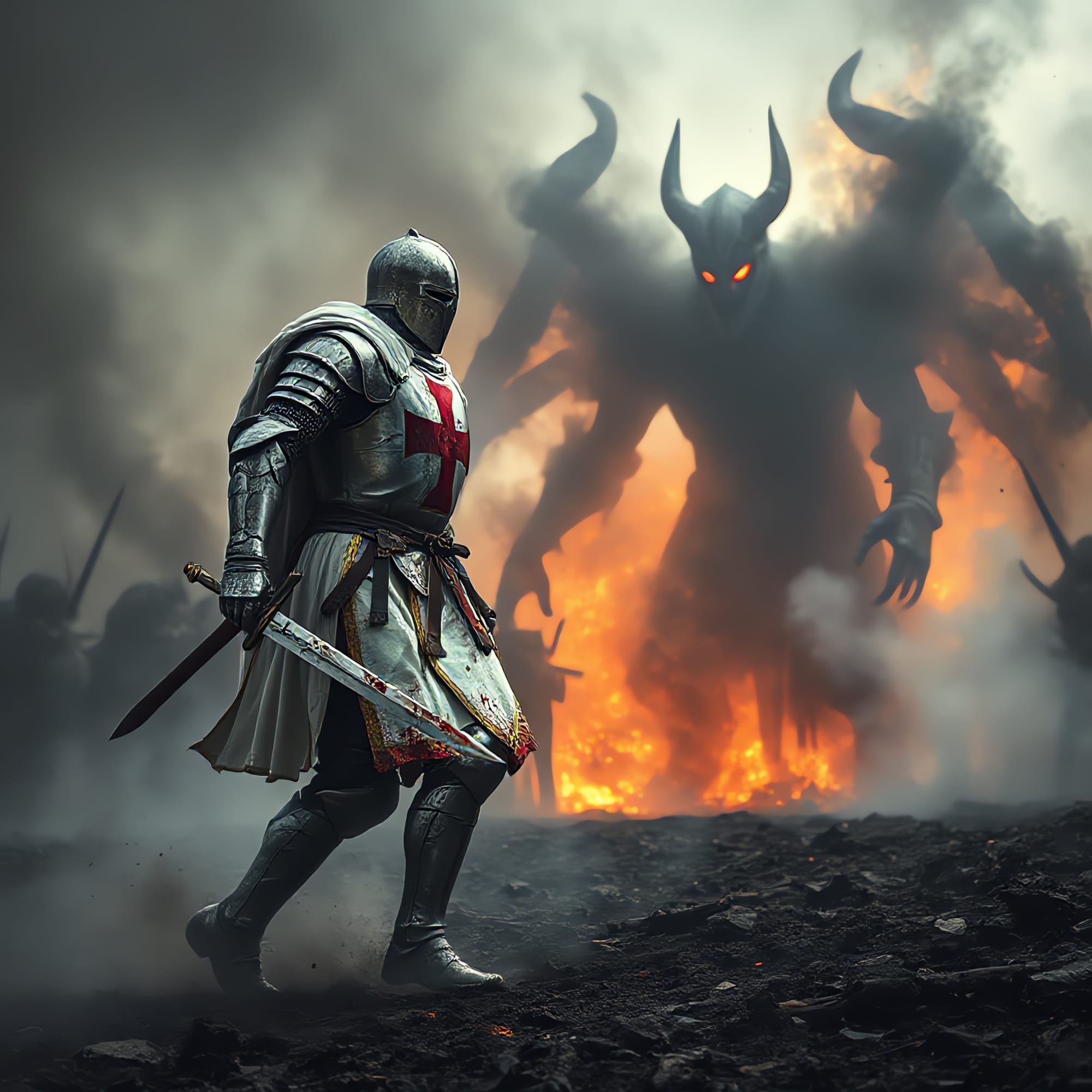 A Knight prepares to do battle with a demon