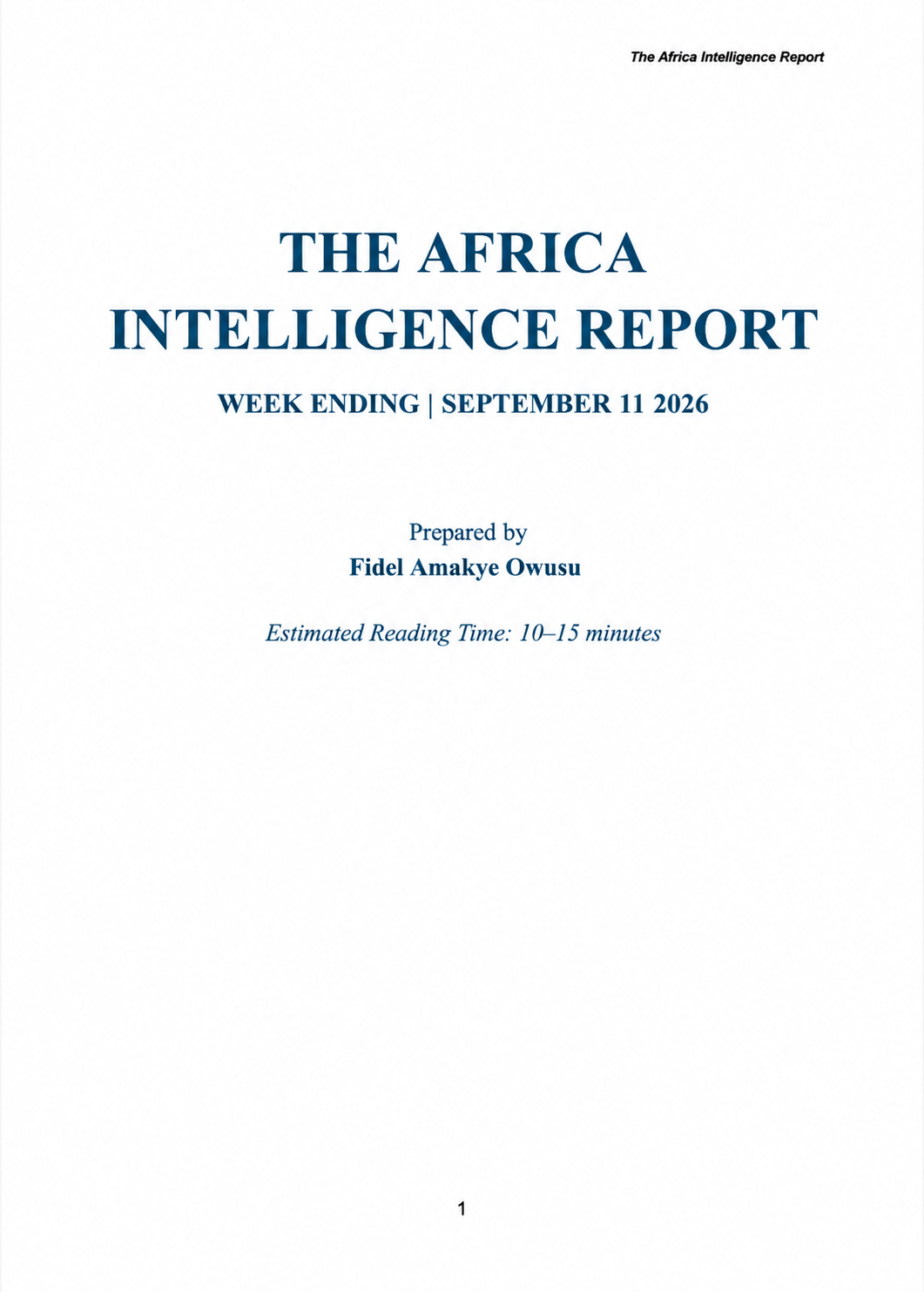 Africa Intelligence Report – Week Ending 11 September 2026.