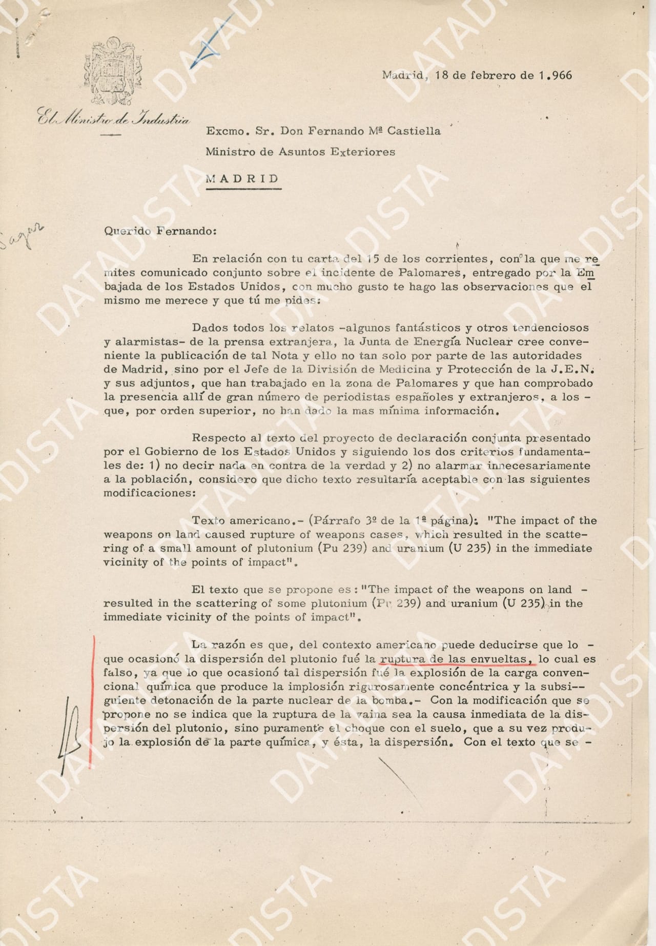 Documento desclasificado Palomares