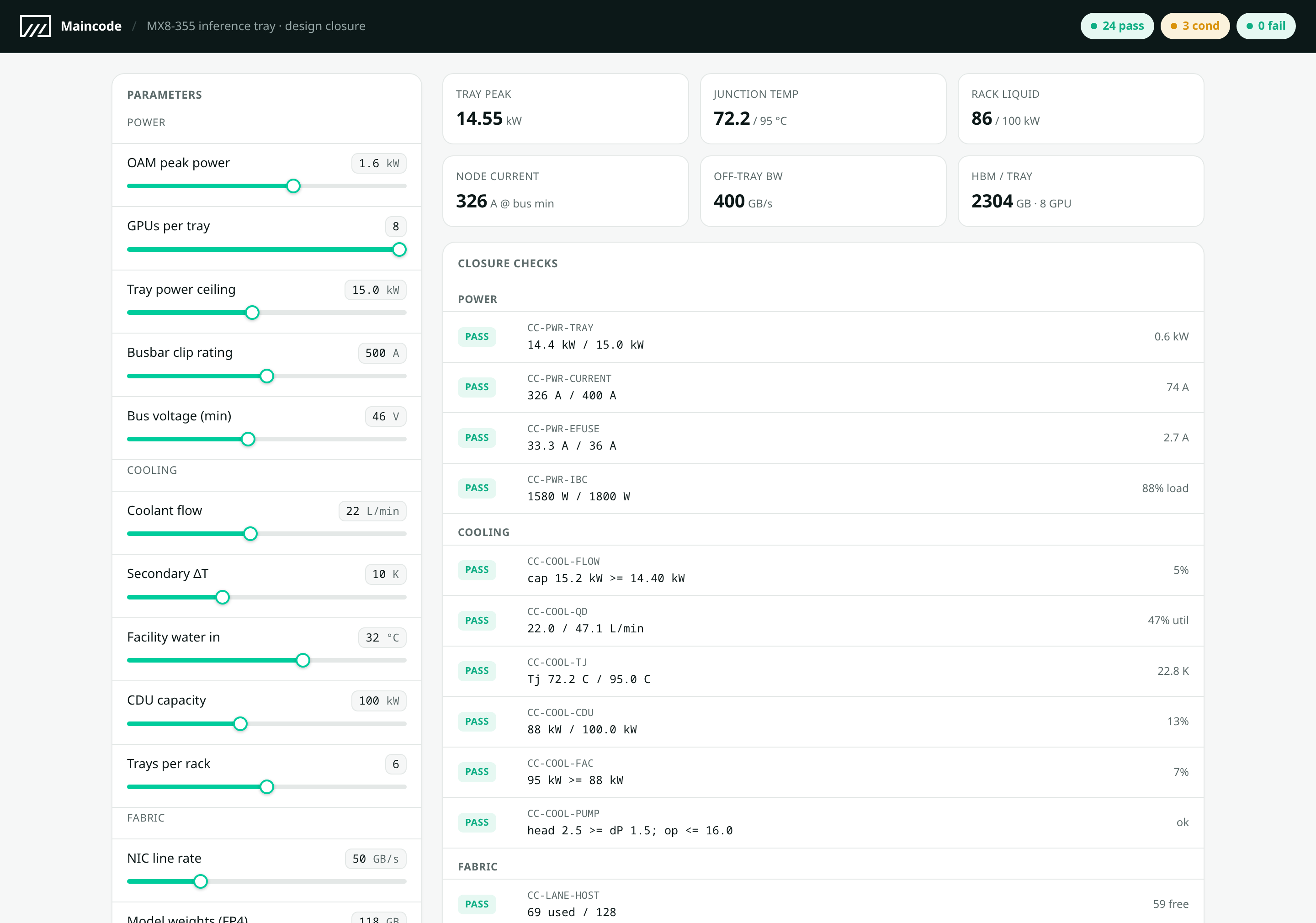 The design-closure checks, live in the browser.