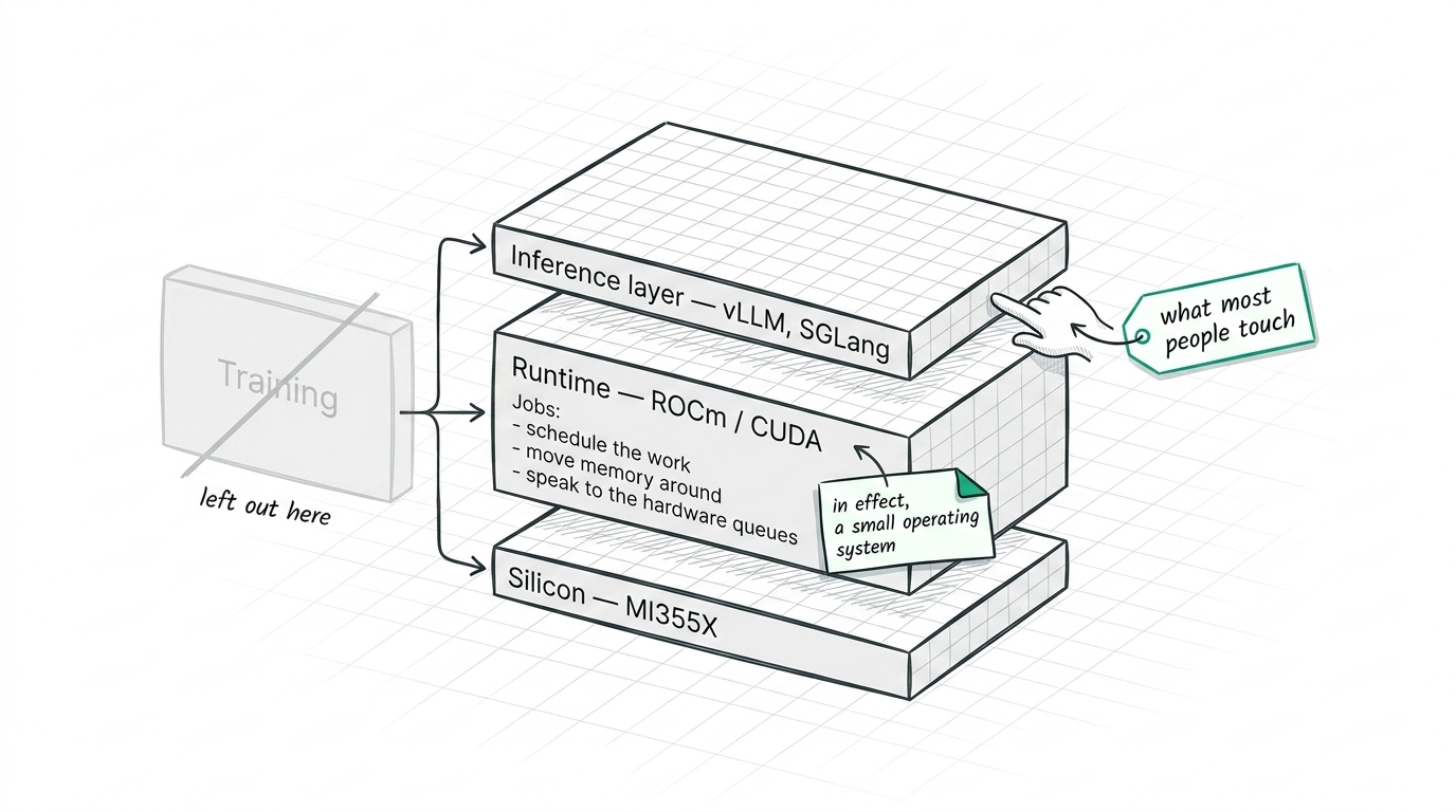 The simplified AI stack, and the small operating system in the middle.