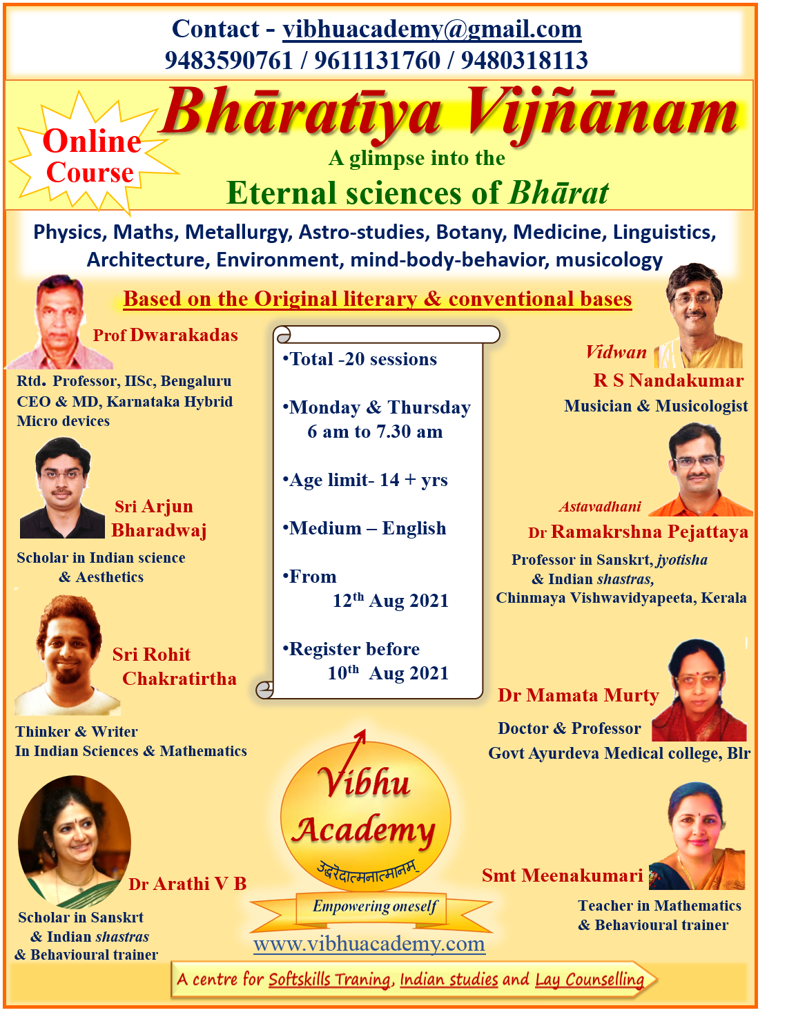 Course Announcement by Vibhu Academy: A Study in Ancient Indian Sciences