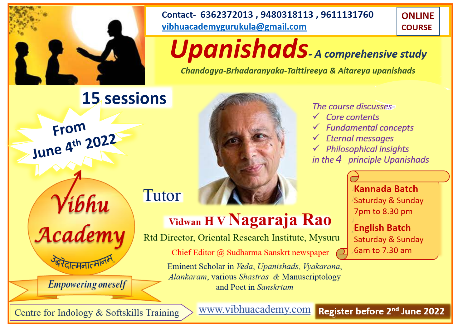 Announcement of Two Courses: Upanishads and Shilpa Sastra