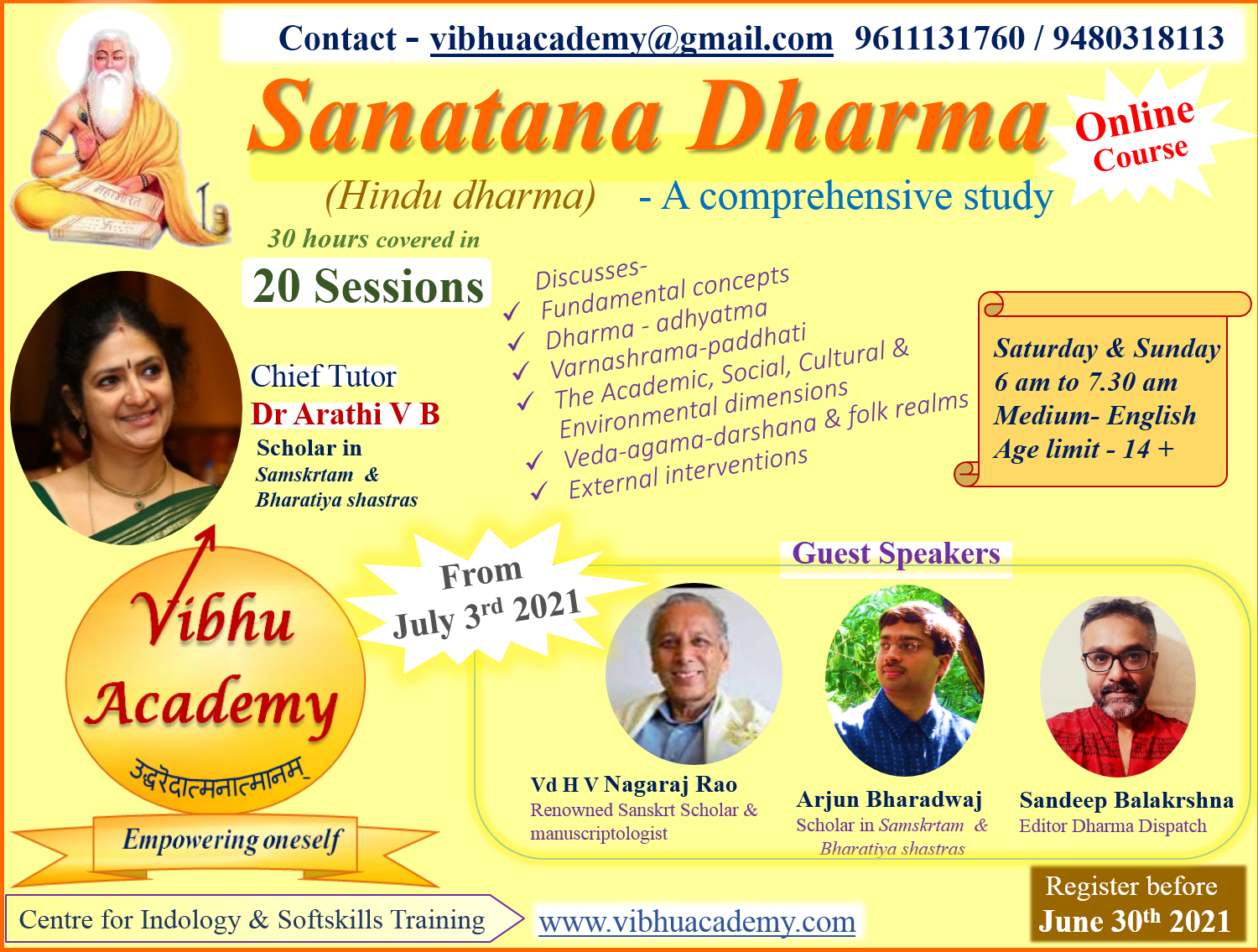 Course Announcement: Sanatana Dharma, a Comprehensive Study by Vibhu Academy