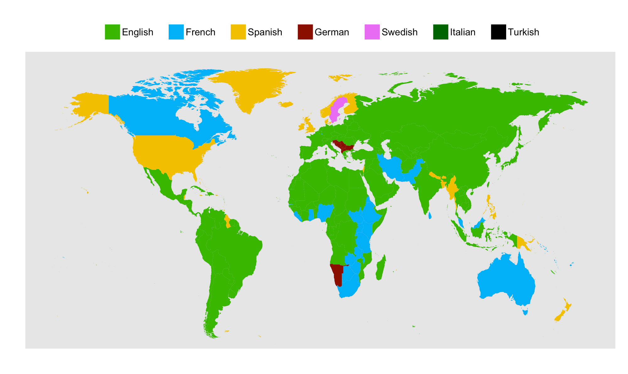 The most popular language studied on Duolingo in each country