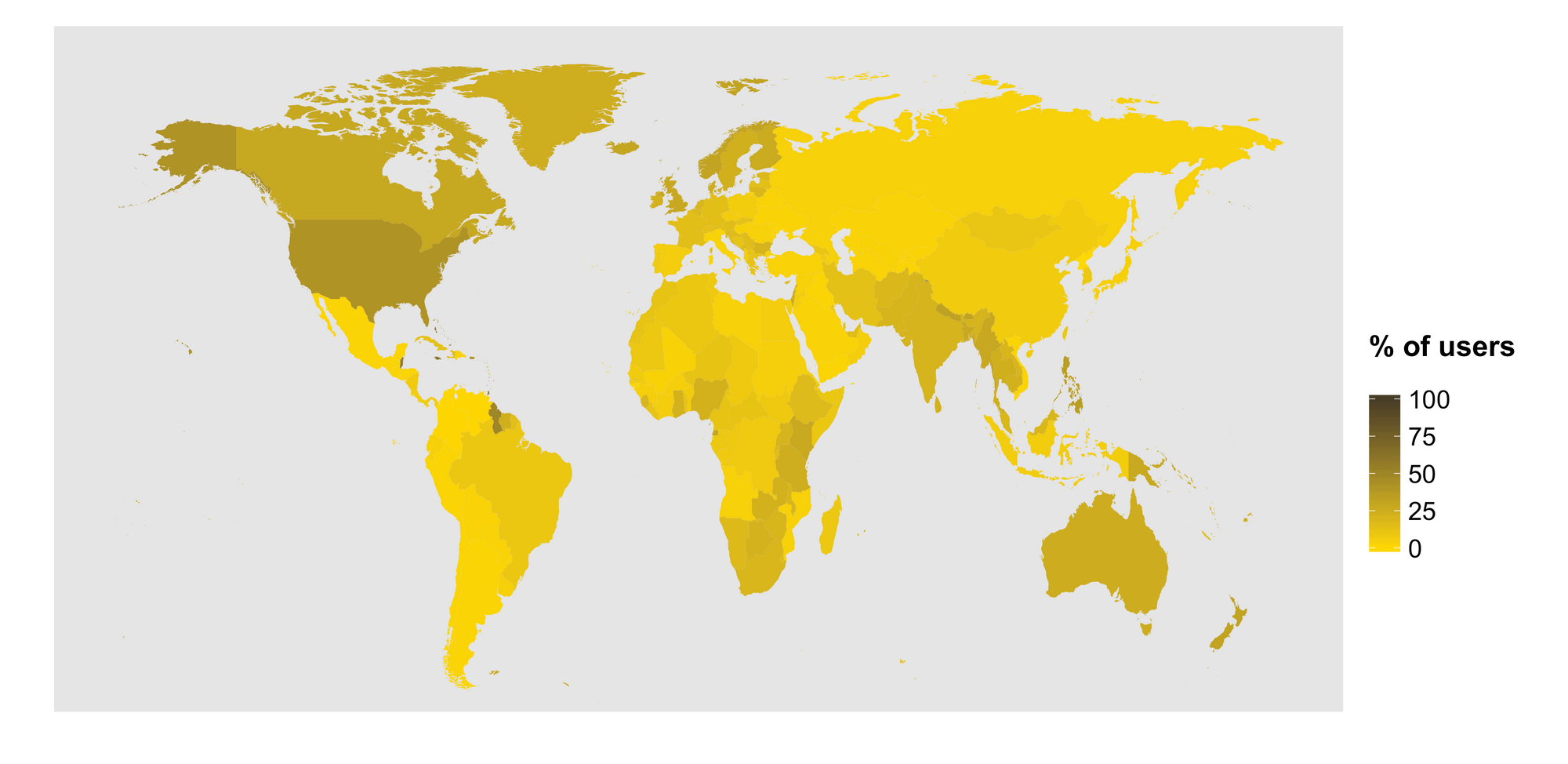 The percentage of Duolingo users learning Spanish in each country