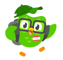 Illustration of Duo, the Duolingo owl, dressed for his first day as a Thrive intern: he's wearing a green basbeball cap, a black backpack, square-rimmed glasses, and a nametag. He looks excited!
