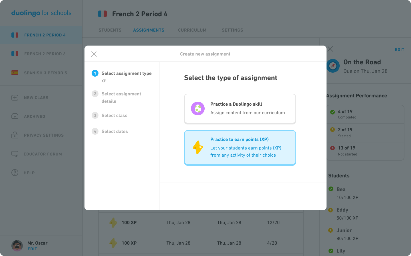 una pantalla en inglés que muestra dos opciones para crear una tarea