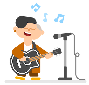 Lin canta con micrófono en un escenario mientras toca la guitarra