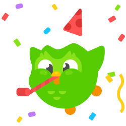Illustration of Duo the owl with a party hat and a party horn, surrounded by confetti