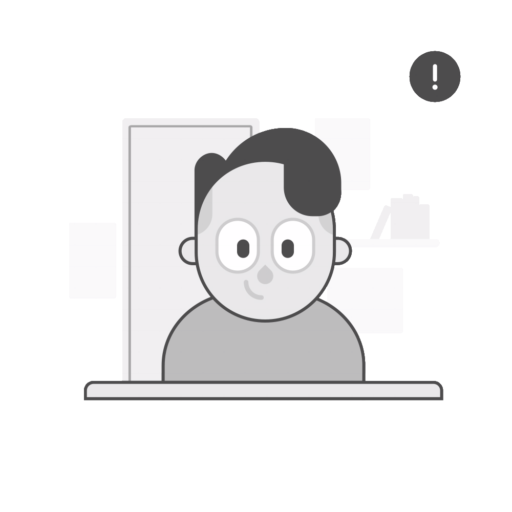 A moving gif of a test taker sitting at a desk. He is distracted when a child's head pops up next to him. Behind him, a door opens and a woman's head pops out. He shakes his head and the door closes behind him. A yellow check mark appears in the top right corner once the distraction is eliminated.