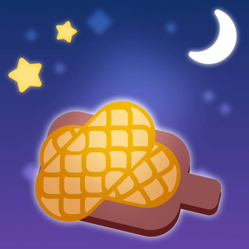 Ilustración de un cielo nocturno donde aparece de una tabla de madera con dos largos trozos de pan asados a la parrilla con el patrón de parrilla tostado en ellos