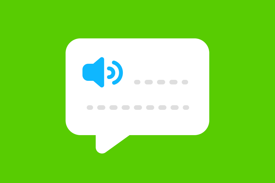 Illustration of an audio button and speech bubble without text