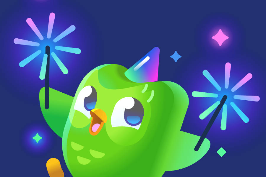 Illustration of Duo wearing a multi-colored party hat and holding sparklers