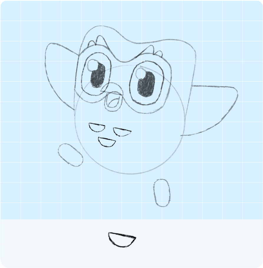 부엉이 배 부분에 그린 반원 3개(두 개는 위쪽, 하나는 그 아래쪽 중간에 위치)