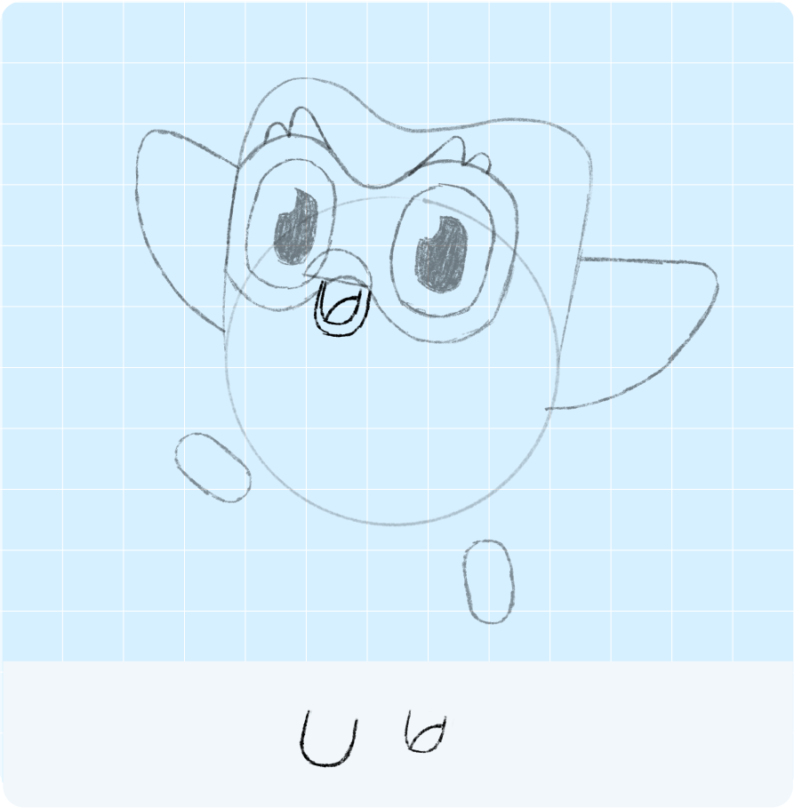 부리 아래쪽에 U자 모양을 그리고 그 안에 더 작은 U자를 그린 후, 아래쪽과 오른쪽을 연결하는 곡선을 그려 혀의 모습을 표현