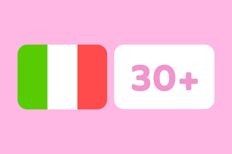 Ilustración de la bandera de Italia junto al número 30 seguido por el signo de más