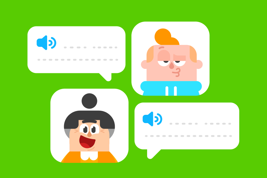 Illustration of a conversation between Junior and Lucy, along with two speech bubbles